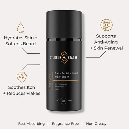 stubble & stache Gesichtsfeuchtigkeitscreme für Männer – Anti-Aging-Creme mit Niacinamid, Hyaluronsäure, Vitamin A – spendet Feuchtigkeit, macht Barthaar weich, 100 ml