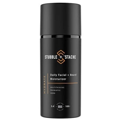 stubble & stache Gesichtsfeuchtigkeitscreme für Männer – Anti-Aging-Creme mit Niacinamid, Hyaluronsäure, Vitamin A – spendet Feuchtigkeit, macht Barthaar weich, 100 ml