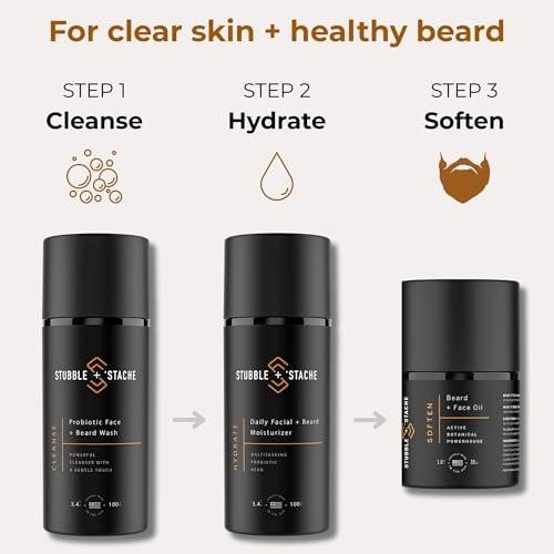 stubble & stache Gesichtsfeuchtigkeitscreme für Männer – Anti-Aging-Creme mit Niacinamid, Hyaluronsäure, Vitamin A – spendet Feuchtigkeit, macht Barthaar weich, 100 ml