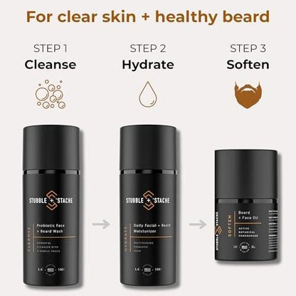 stubble & stache Gesichtsfeuchtigkeitscreme für Männer – Anti-Aging-Creme mit Niacinamid, Hyaluronsäure, Vitamin A – spendet Feuchtigkeit, macht Barthaar weich, 100 ml