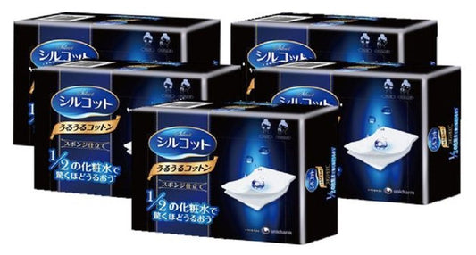 Unicharm Silcot Uruuru Schwamm-Gesichtsbaumwolle 40 Blatt 5er-Pack