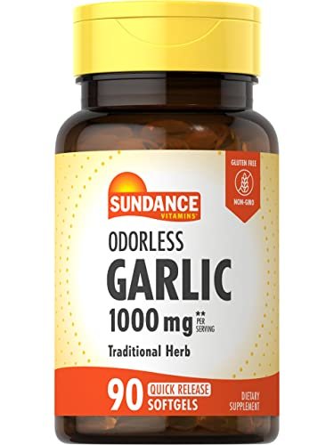 Sundance Geruchsloses Knoblauchöl Softgels | 90 Kapseln | Nicht-GVO und glutenfrei