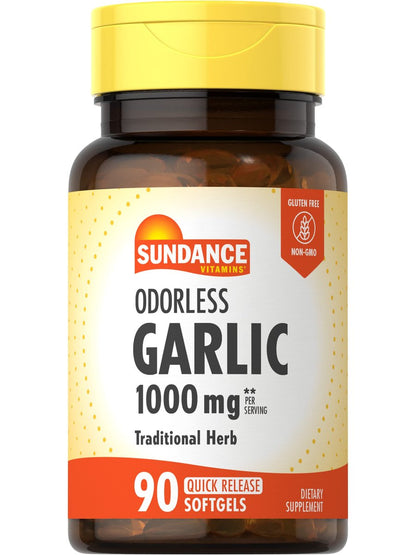 Sundance Geruchsloses Knoblauchöl Softgels | 90 Kapseln | Nicht-GVO und glutenfrei