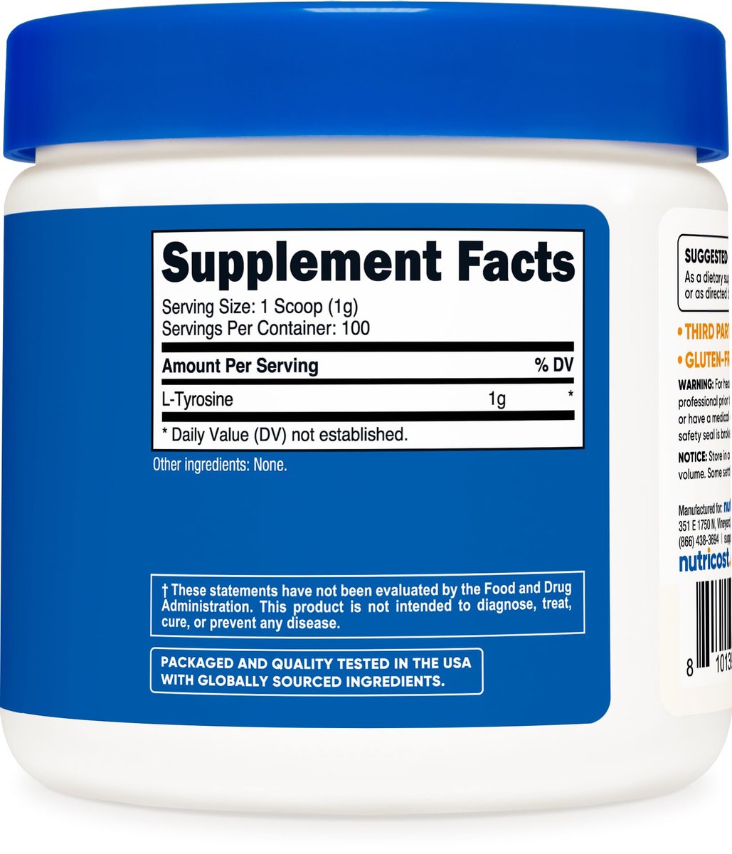 Nutricost L-Tyrosin Pulver 100 g (100 Portionen) - 1 g pro Portion