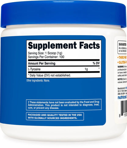 Nutricost L-Tyrosin Pulver 100 g (100 Portionen) - 1 g pro Portion