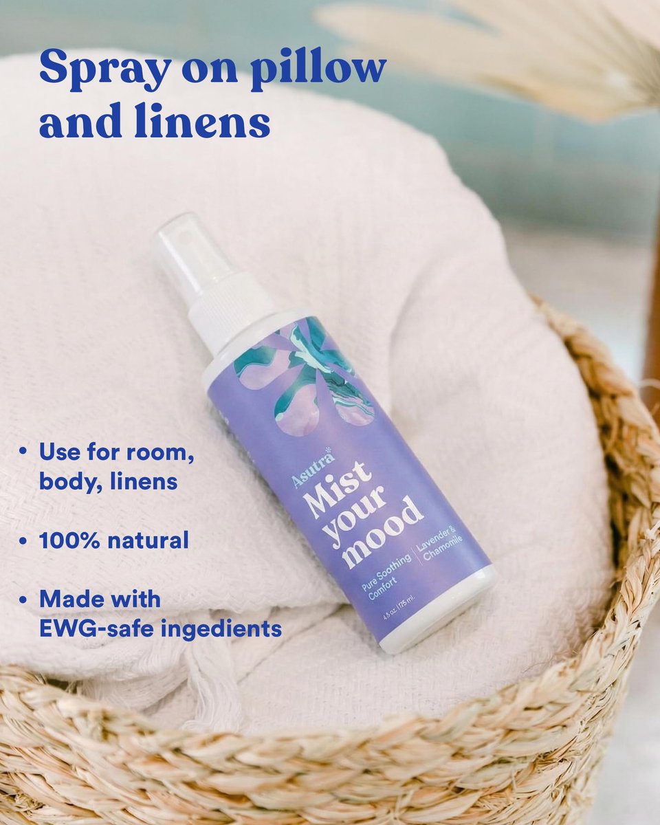 Asutra Lavendel & Kamille Mehrzweck-Raumspray – Natürliches Aromatherapie-Spray für Bettwäsche & Kissen – Beruhigender Duft für Schlaf & Entspannung – 118 ml