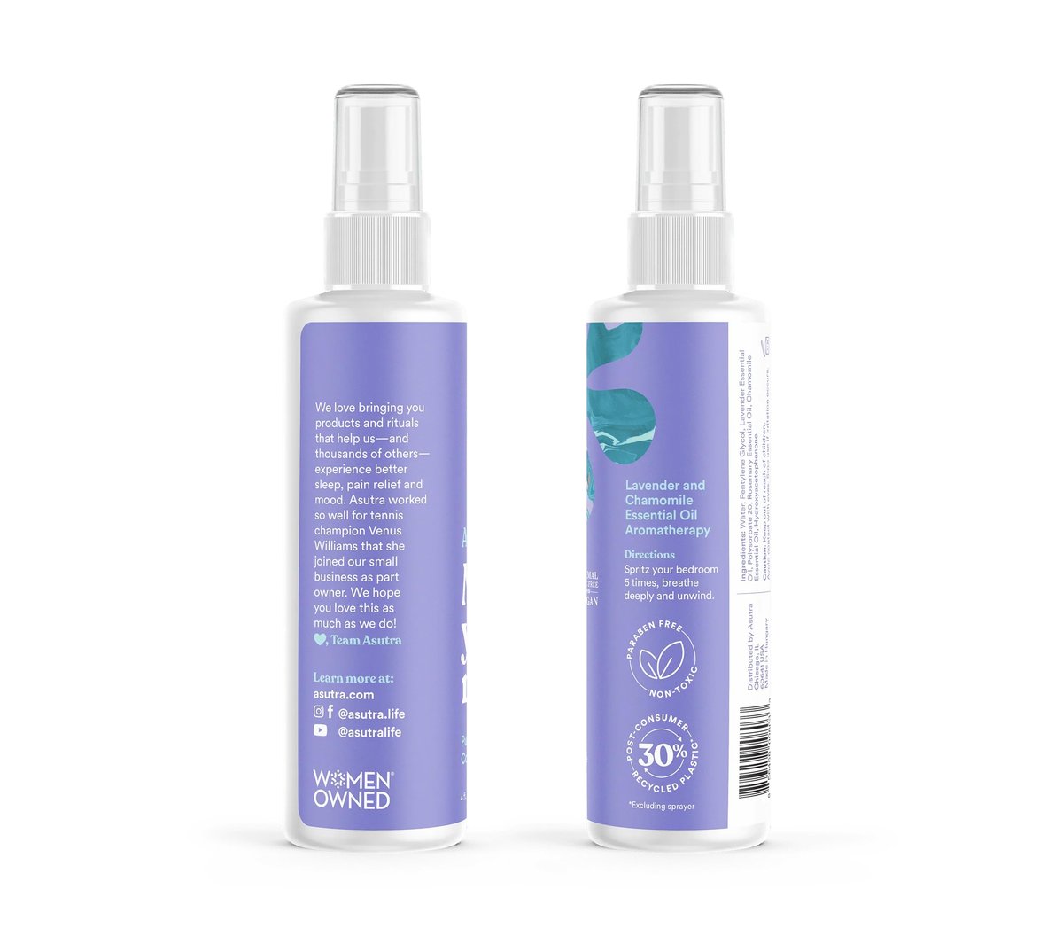 Asutra Lavendel & Kamille Mehrzweck-Raumspray – Natürliches Aromatherapie-Spray für Bettwäsche & Kissen – Beruhigender Duft für Schlaf & Entspannung – 118 ml