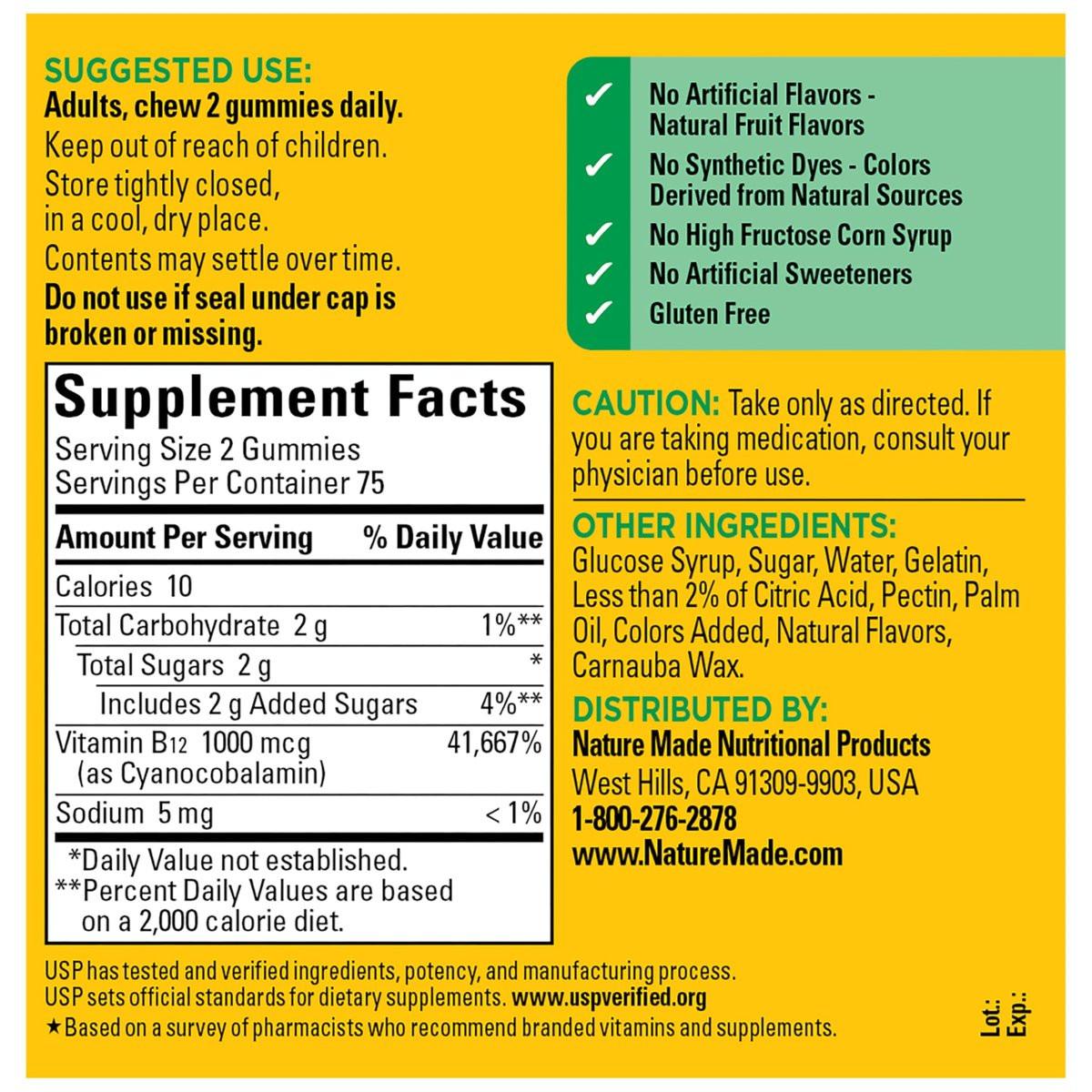 Nature Made Vitamin B12 Gummies 1000 mcg pro Portion – Nahrungsergänzungsmittel zur Unterstützung des Energiestoffwechsels, 150 Fruchtgummis, 75 Tage Vorrat