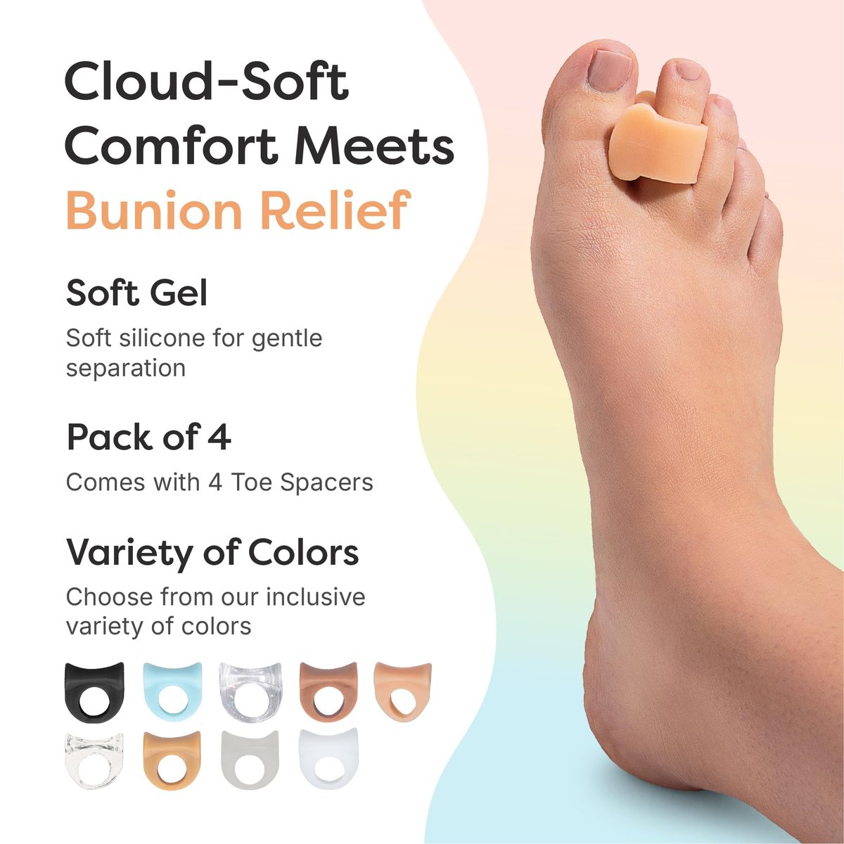 ZenToes Gel Zehenspreizer für überlappende Zehen, Ballenzehen, Großzehenausrichtung, Korrektor und Abstandshalter – 4er Pack (Beige)
