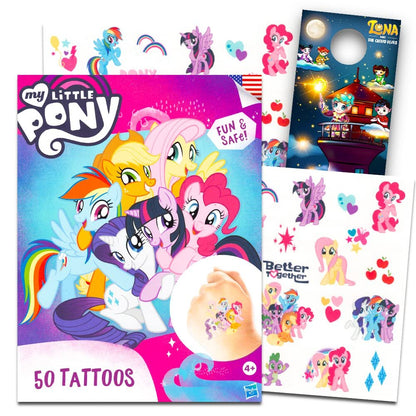 My Little Pony Tattoos Bundle ~ 50 Stück temporäre Tattoos für Mädchen mit Türhänger (My Little Pony Partygeschenke)