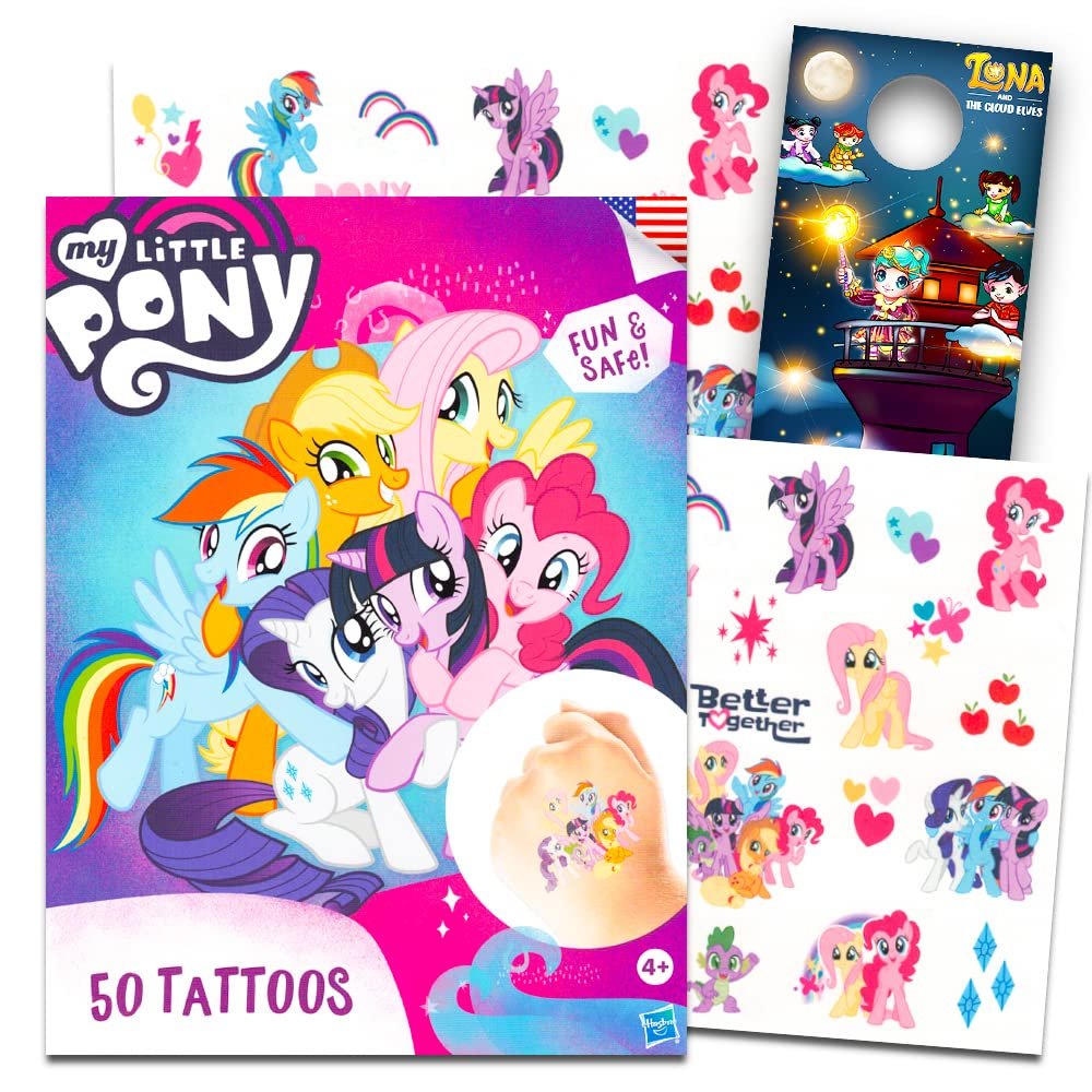 My Little Pony Tattoos Bundle ~ 50 Stück temporäre Tattoos für Mädchen mit Türhänger (My Little Pony Partygeschenke)