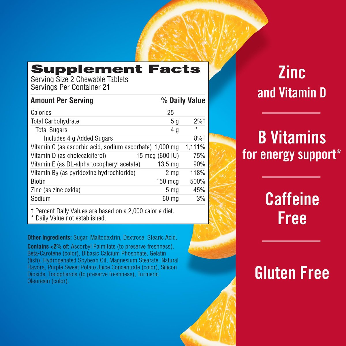 Emergen-C Immune+ Chewable 1000 mg Vitamin C mit Vitamin D – 42 Tabletten, Orange Blast Geschmack