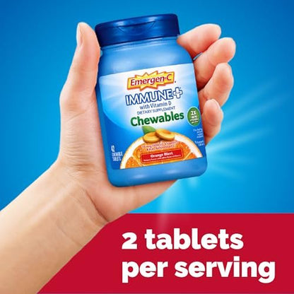 Emergen-C Immune+ Chewable 1000 mg Vitamin C mit Vitamin D – 42 Tabletten, Orange Blast Geschmack