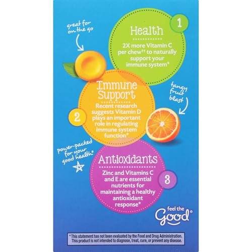Emergen-C Immune+ Chewable 1000 mg Vitamin C mit Vitamin D – 42 Tabletten, Orange Blast Geschmack
