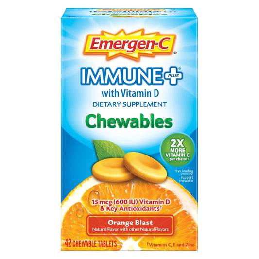 Emergen-C Immune+ Chewable 1000 mg Vitamin C mit Vitamin D – 42 Tabletten, Orange Blast Geschmack