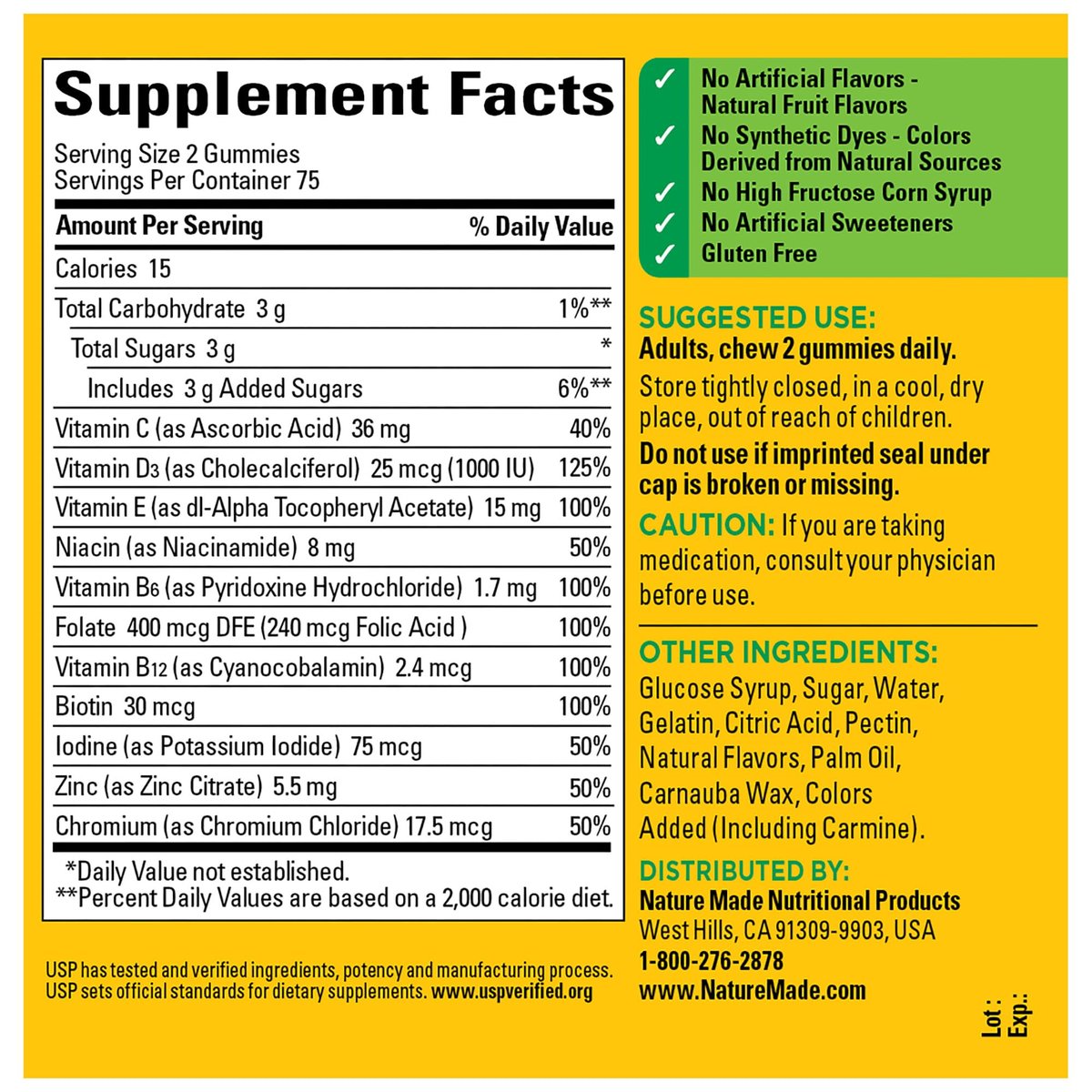 Nature Made Multivitamin Gummies für Männer und Frauen – Tägliche Nährstoffversorgung mit Vitaminen und Mineralstoffen, 150 Gummibärchen, 75 Tage Vorrat