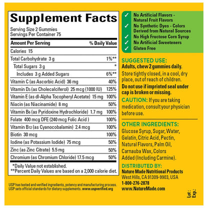 Nature Made Multivitamin Gummies für Männer und Frauen – Tägliche Nährstoffversorgung mit Vitaminen und Mineralstoffen, 150 Gummibärchen, 75 Tage Vorrat