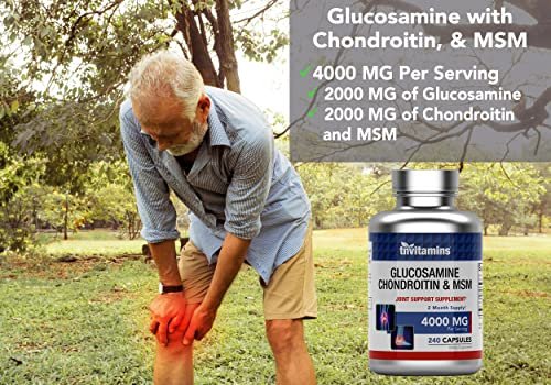 tnvitamins Glucosamin Chondroitin MSM Kapseln, 240 Stück | 4.000 mg pro Portion | 2.000 mg Glucosaminsulfat 2KCl + 2.000 mg MSM & Chondroitin-Mischung | Nahrungsergänzungsmittel für Gelenke