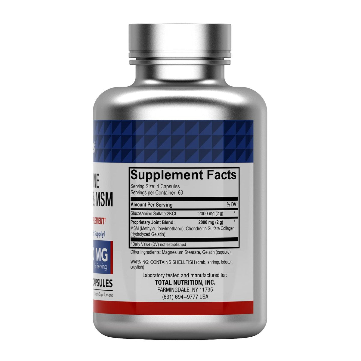 tnvitamins Glucosamin Chondroitin MSM Kapseln, 240 Stück | 4.000 mg pro Portion | 2.000 mg Glucosaminsulfat 2KCl + 2.000 mg MSM & Chondroitin-Mischung | Nahrungsergänzungsmittel für Gelenke