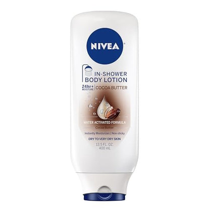 NIVEA Creme-Duschlotion mit Kakaobutter – Wasseraktivierte Feuchtigkeitspflege für trockene bis sehr trockene Haut, 400 ml Flasche