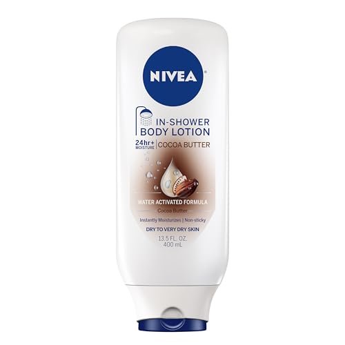 NIVEA Creme-Duschlotion mit Kakaobutter – Wasseraktivierte Feuchtigkeitspflege für trockene bis sehr trockene Haut, 400 ml Flasche