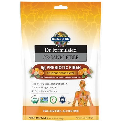 Garden of Life Dr. Formulated Bio-aktives Ballaststoffpulver, Zitrusgeschmack, Präbiotisches Superfood, Ballaststoffergänzung, Verstopfungslösung, Psylliumfrei, 32 Portionen