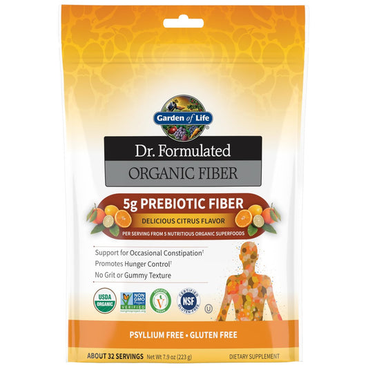 Garden of Life Dr. Formulated Bio-aktives Ballaststoffpulver, Zitrusgeschmack, Präbiotisches Superfood, Ballaststoffergänzung, Verstopfungslösung, Psylliumfrei, 32 Portionen