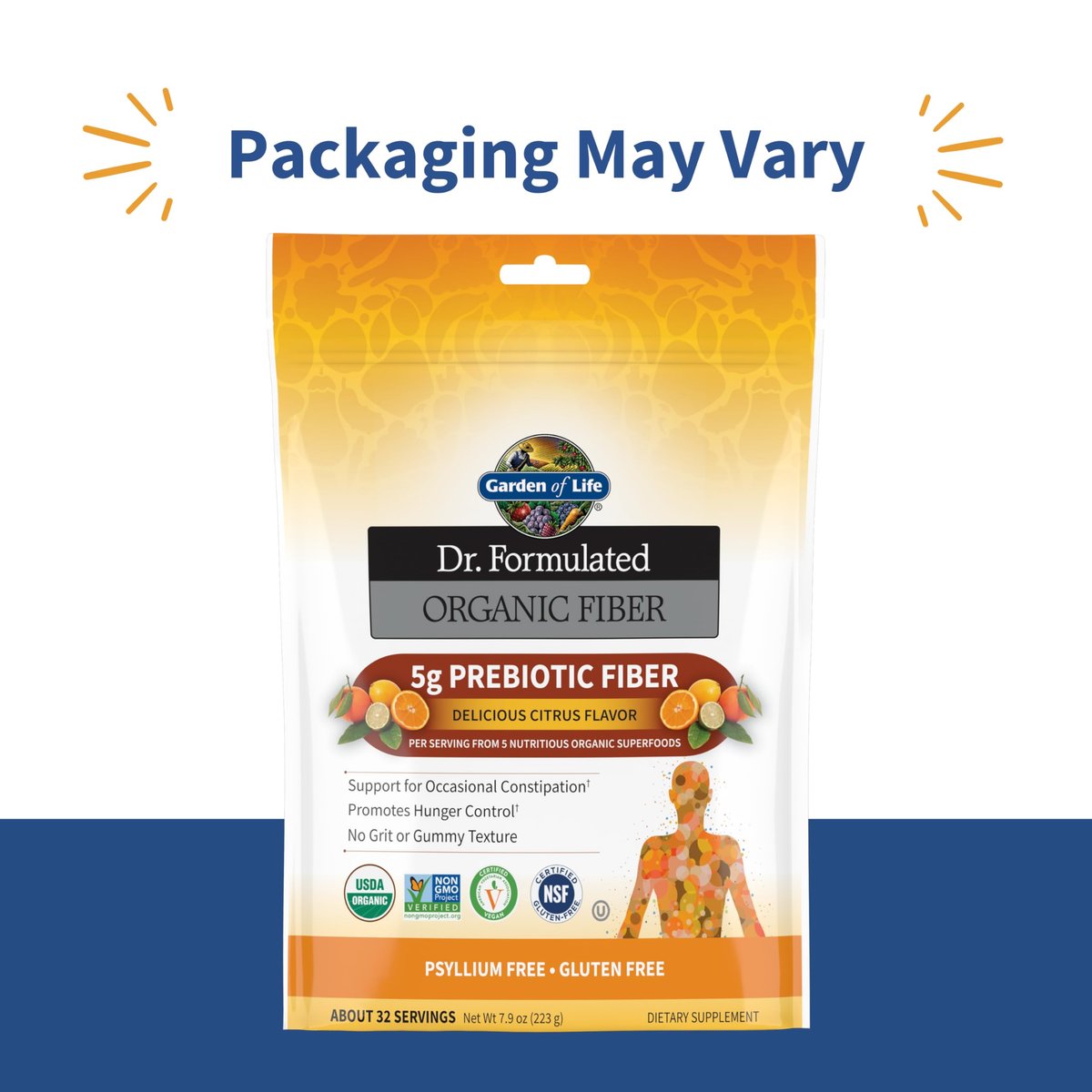 Garden of Life Dr. Formulated Bio-aktives Ballaststoffpulver, Zitrusgeschmack, Präbiotisches Superfood, Ballaststoffergänzung, Verstopfungslösung, Psylliumfrei, 32 Portionen