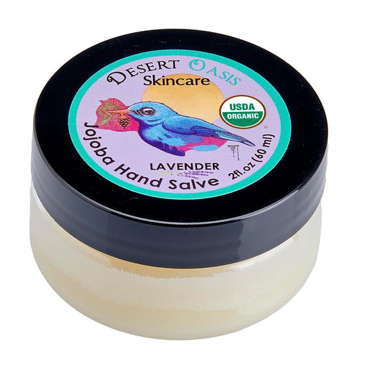 Desert Oasis Skincare | Organischer Lavendel Handbalsam – Über 50% Bio-Jojobaöl mit Bienenwachs & Avocadoöl – Beruhigt & Pflegt trockene, rissige Hände, Füße & Nagelhaut (60 g)