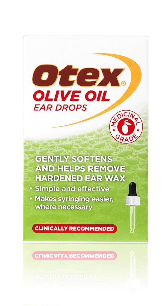 Otex Olivenöl Ohrentropfen zur natürlichen, sanften Entfernung von übermäßigem, verhärtetem Ohrenschmalz – Flasche mit Tropfer, 10 ml (1er Pack)