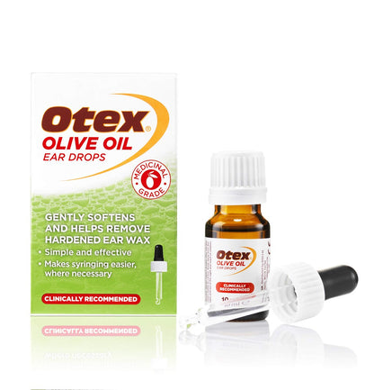 Otex Olivenöl Ohrentropfen zur natürlichen, sanften Entfernung von übermäßigem, verhärtetem Ohrenschmalz – Flasche mit Tropfer, 10 ml (1er Pack)