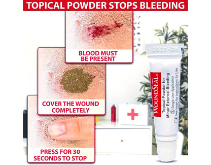WoundSeal Topisches Pulver zur Wundversorgung – Erste Hilfe bei Schnittwunden, Schürfwunden und Abschürfungen – Einzeldosis, 4 Stück (Verpackung kann variieren)