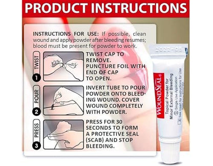 WoundSeal Topisches Pulver zur Wundversorgung – Erste Hilfe bei Schnittwunden, Schürfwunden und Abschürfungen – Einzeldosis, 4 Stück (Verpackung kann variieren)
