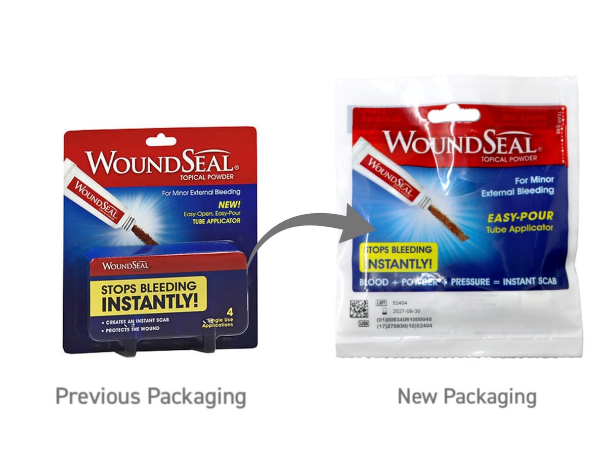 WoundSeal Topisches Pulver zur Wundversorgung – Erste Hilfe bei Schnittwunden, Schürfwunden und Abschürfungen – Einzeldosis, 4 Stück (Verpackung kann variieren)