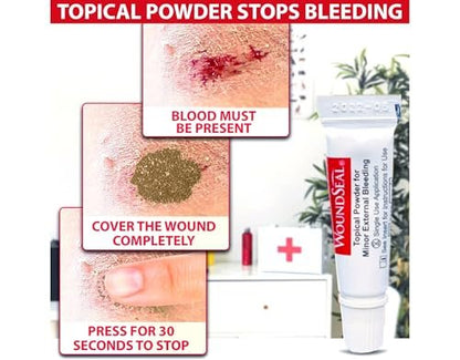 WoundSeal Topisches Pulver zur Wundversorgung – Erste Hilfe bei Schnittwunden, Schürfwunden und Abschürfungen – Einzeldosis, 4 Stück (Verpackung kann variieren)