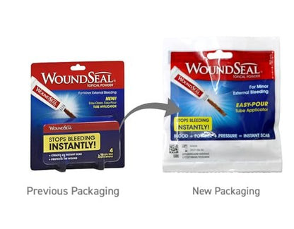 WoundSeal Topisches Pulver zur Wundversorgung – Erste Hilfe bei Schnittwunden, Schürfwunden und Abschürfungen – Einzeldosis, 4 Stück (Verpackung kann variieren)