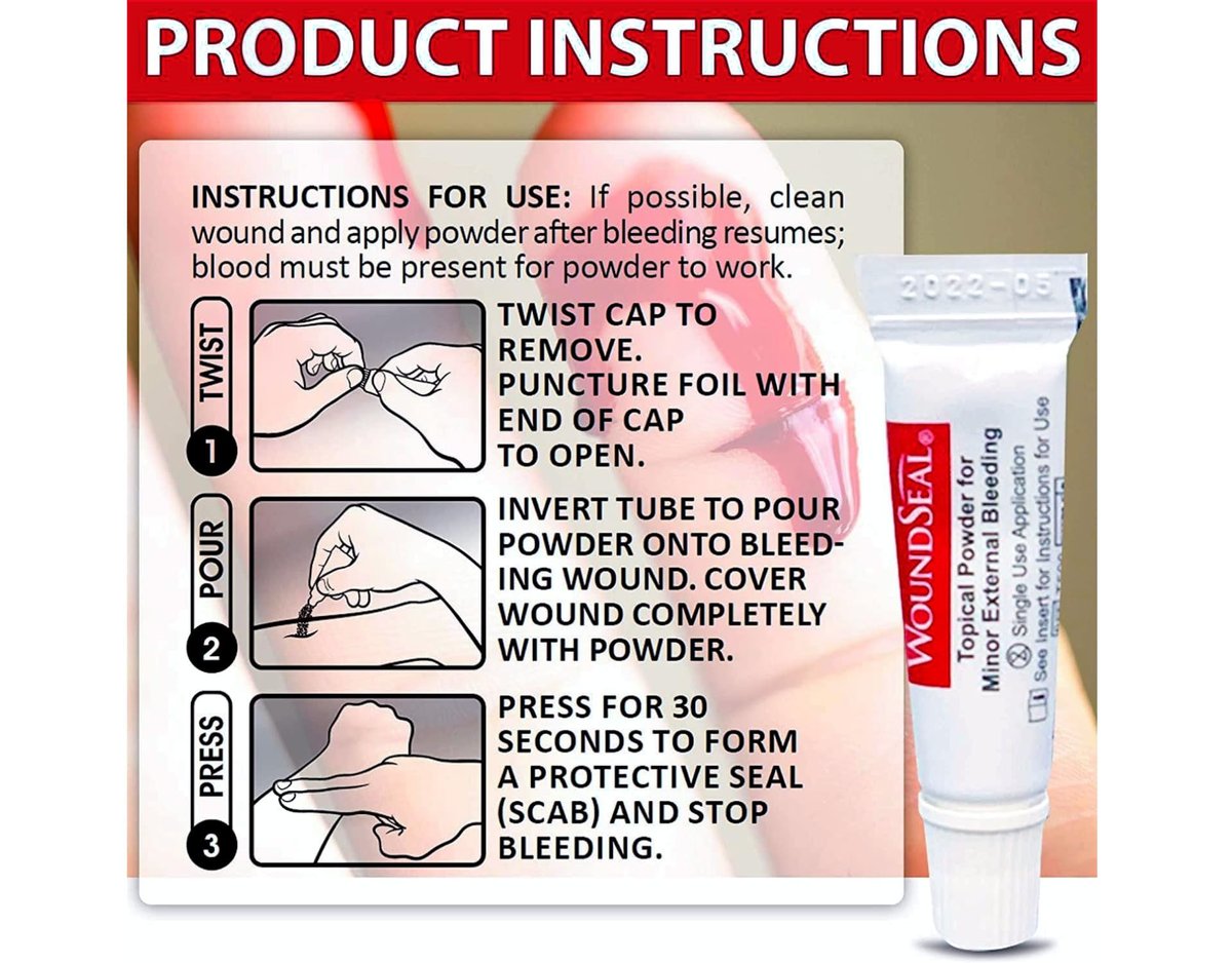 WoundSeal Topisches Pulver zur Wundversorgung – Erste Hilfe bei Schnittwunden, Schürfwunden und Abschürfungen – Einzeldosis, 4 Stück (Verpackung kann variieren)