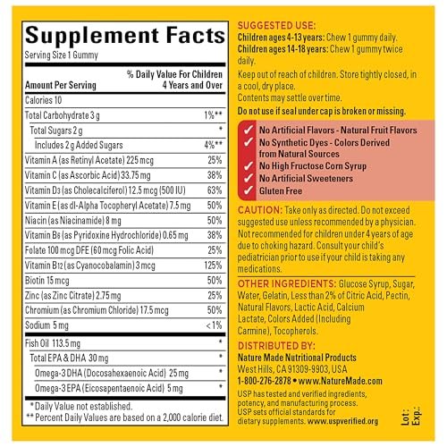 Nature Made Kids First Multivitamin mit Omega-3 – Gummy Multivitamine für Kinder mit Vitaminen und Mineralstoffen, 70 Gummis