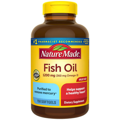 Nature Made Fischöl Omega 3 Kapseln, 1200 mg, 150 Weichkapseln, 75 Tage Vorrat, Unterstützt die Herzgesundheit