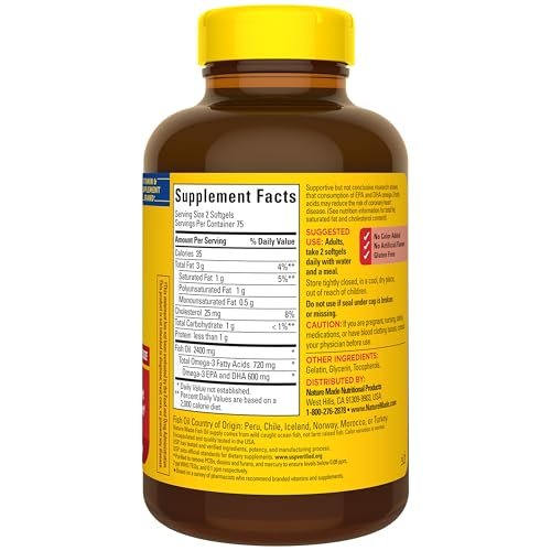 Nature Made Fischöl Omega 3 Kapseln, 1200 mg, 150 Weichkapseln, 75 Tage Vorrat, Unterstützt die Herzgesundheit