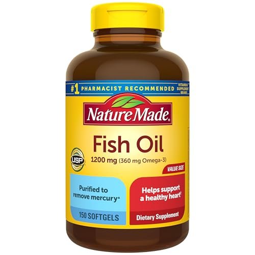 Nature Made Fischöl Omega 3 Kapseln, 1200 mg, 150 Weichkapseln, 75 Tage Vorrat, Unterstützt die Herzgesundheit