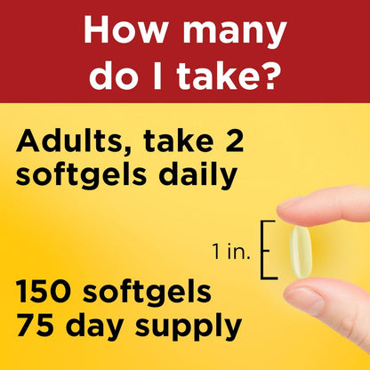 Nature Made Fischöl Omega 3 Kapseln, 1200 mg, 150 Weichkapseln, 75 Tage Vorrat, Unterstützt die Herzgesundheit