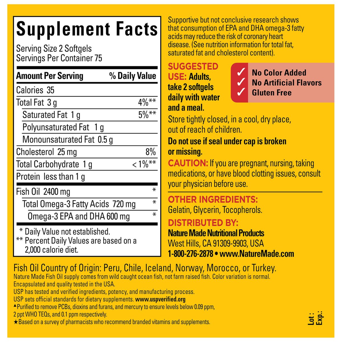 Nature Made Fischöl Omega 3 Kapseln, 1200 mg, 150 Weichkapseln, 75 Tage Vorrat, Unterstützt die Herzgesundheit