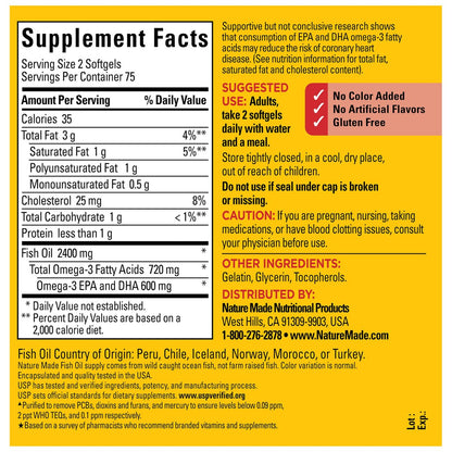 Nature Made Fischöl Omega 3 Kapseln, 1200 mg, 150 Weichkapseln, 75 Tage Vorrat, Unterstützt die Herzgesundheit
