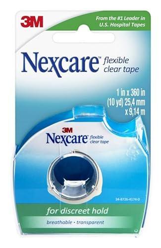 Nexcare Flexible Clear Tape – Wasserfeste, transparente medizinische Klebebandrolle, 2,5 cm x 9,1 m, 1 Stück
