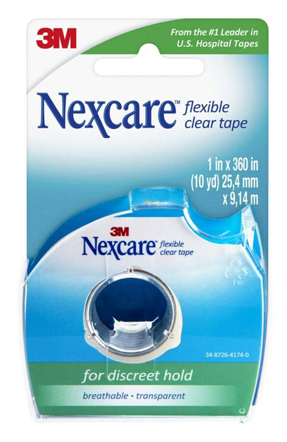 Nexcare Flexible Clear Tape – Wasserfeste, transparente medizinische Klebebandrolle, 2,5 cm x 9,1 m, 1 Stück