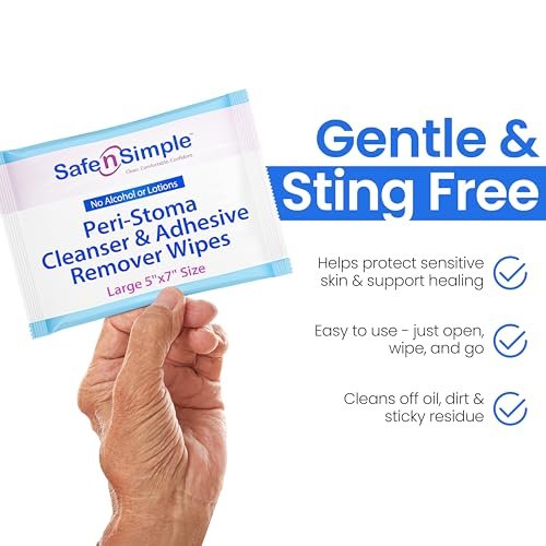 Safe n' Simple Kleberentferner-Tücher für die Haut – 50 einzeln verpackte Tücher (12,7 x 17,8 cm) – Alkoholfrei, sanft zu empfindlicher Haut – Stoma-Kleberentferner ohne Brennen