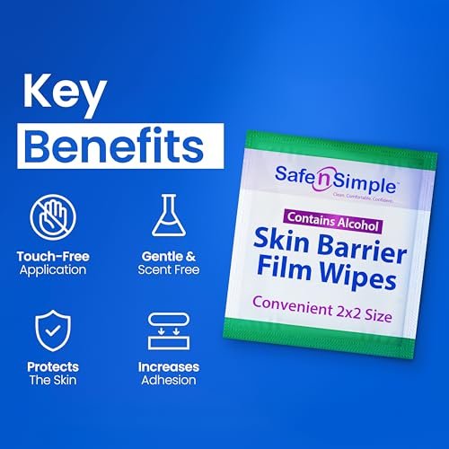 Safe n' Simple Hautbarriere-Tücher mit Alkohol - 2" x 2" - 50 Stück - Hautvorbereitungstücher für Stomaversorgung, einzeln verpackte Barrieretücher zur Stomahautvorbereitung
