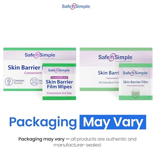 Safe n' Simple Hautbarriere-Tücher mit Alkohol - 2" x 2" - 50 Stück - Hautvorbereitungstücher für Stomaversorgung, einzeln verpackte Barrieretücher zur Stomahautvorbereitung