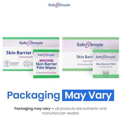 Safe n' Simple Hautbarriere-Tücher mit Alkohol - 2" x 2" - 50 Stück - Hautvorbereitungstücher für Stomaversorgung, einzeln verpackte Barrieretücher zur Stomahautvorbereitung
